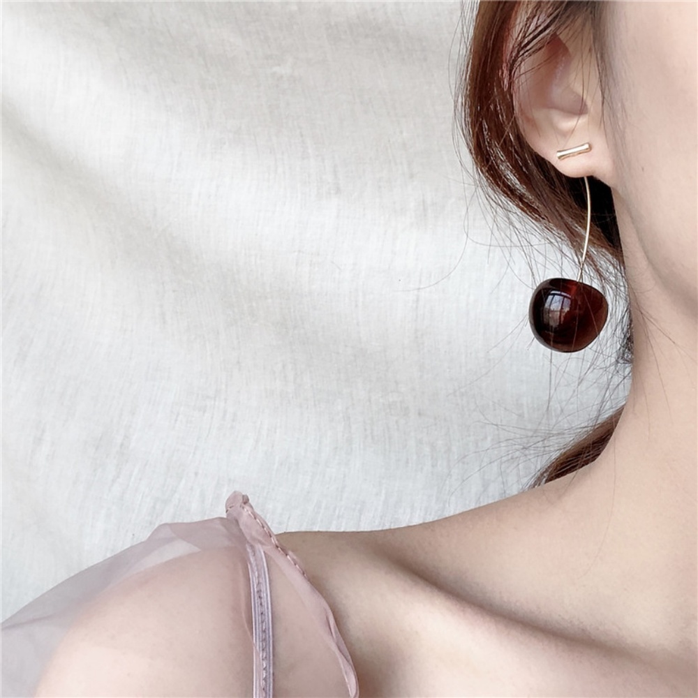 “Cherry Picking Season" Dangle Gold Cute Earrings - Picture 6 of 6
